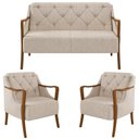 Ver imagem 1 de Kit Namoradeira 135cm e 2 Poltronas Decorativas Capitonê Lapa M22 Linho Cru Liso - Mpozenato