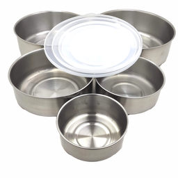 Conjunto de Tigelas Potes de Aço Inox 5 Tamanhos Tampa Plastica Organizador de Alimentos - 6 Conjunto de Tigelas Potes de Aço Inox 5 Tamanhos Tampa Plastica Organizador de Alimentos - 6