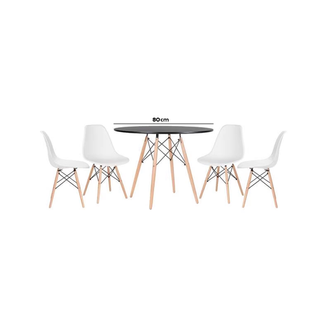 Conjunto de Jantar Mesa Eiffel 80cm Preta + 4 Cadeiras Eiffel Dkr Brancas