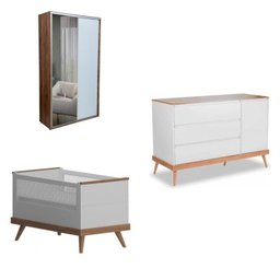 Quarto de Bebê Completo 3 Peças com Berço 2 em 1 Cômoda Guarda Roupa com Espelho Divicar Móveis - 2 Quarto de Bebê Completo 3 Peças com Berço 2 em 1 Cômoda Guarda Roupa com Espelho Divicar Móveis - 2