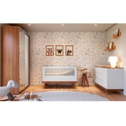 Quarto de Bebê Completo 3 Peças com Berço 2 em 1 Cômoda Guarda Roupa com Espelho Divicar Móveis - 1 Quarto de Bebê Completo 3 Peças com Berço 2 em 1 Cômoda Guarda Roupa com Espelho Divicar Móveis - 1