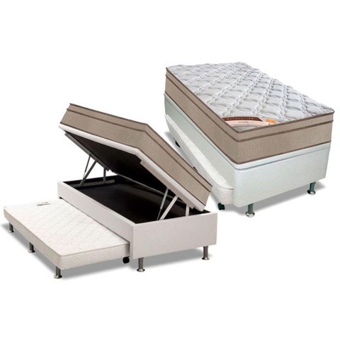 Cama Box Baú C/auxiliar Solteiro: Colchão Molas Castor Bonnel Revolution + Base Crc Courano Black(