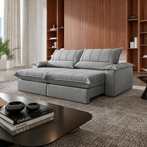Sofá Genova Retrátil e Reclinável 220cm - Prata