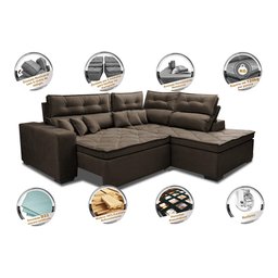 Sofá de Canto 2.60x2.36m Retrátil e Reclinável com Molas Cama inBox Platinum Direito Suede Café - 3