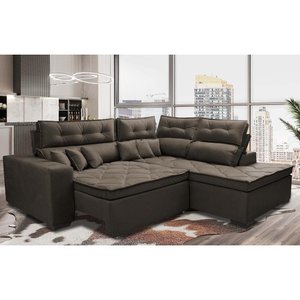Sofá de Canto 2.60x2.36m Retrátil e Reclinável com Molas Cama inBox Platinum Direito Suede Café