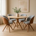 Ver imagem 6 de Kit com 4 Cadeiras Giratórias com Base em Madeira Maciça Cor Mel – Exclusiva Linho Cinza