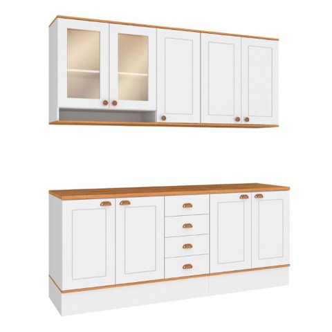 Cozinha Completa Aspen 7 Portas 4 Gavetas com Vidro Branco/Cinamomo - Fellicci