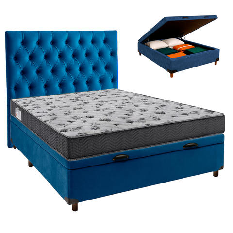 Kit Cabeceira + Cama Box Bau + Colchão Casal D33 Iso100 Ortobom