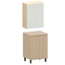 Ver imagem 1 de Kit Armário Aéreo e Balcão 2 Portas 60 Cm Aurora Cinza Cristal Pet/carvalho