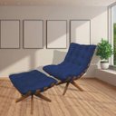 Ver imagem 2 de Kit Poltrona com Puff Costela Base em Madeira Giratória - Azul Marinho