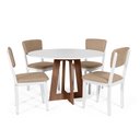 Ver imagem 1 de Mesa de Jantar Redonda Montreal Bran/nor com 4 Cadeiras Estofadas Ella Branco/marrom Claro