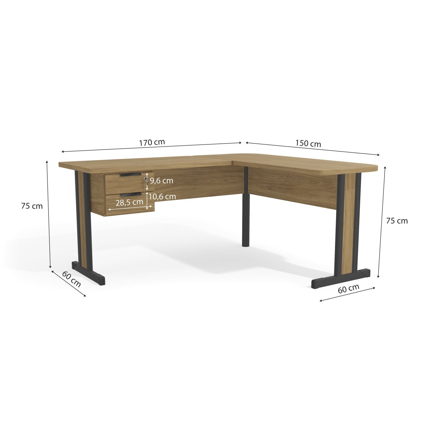 Mesa para Escritório em L 170x150cm 1170 Versátil  - 3