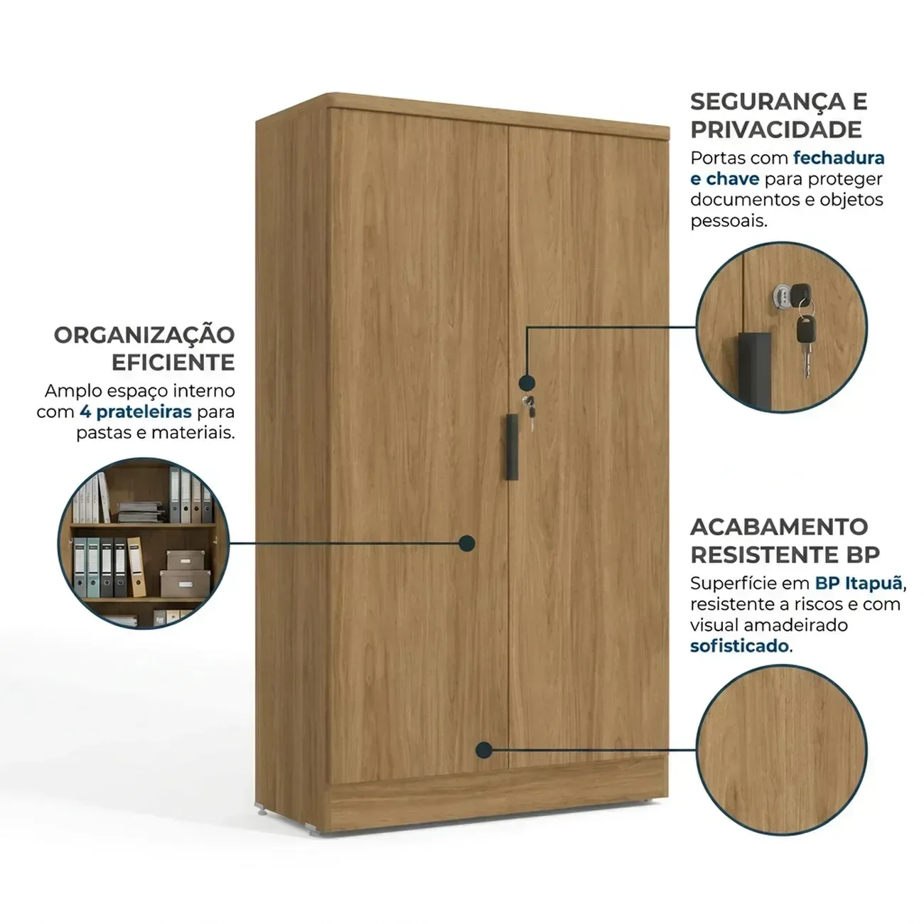 Ver imagem 5 de Armário para Escritório Alto com 2 Portas e 4 Prateleiras com Chave 161x91cm Versátil Itapuã