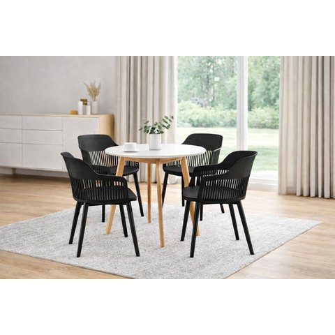 Conjunto de Jantar Mesa Leda 100cm Branca + 4 Cadeiras Marcela, Moderna e Confortavel - Preta