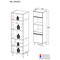 Paneleiro 2 Portas para Forno e Microondas Veneza Multimóveis MP3679.964 Branco/Preto - 3