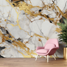 Papel de Parede Efeito Mármore Branco com Dourado Lavável 1m² - 1