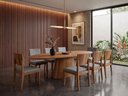 Ver imagem 1 de Sala de Jantar Barcelona 220cm com 8 Cadeiras Madeira Maciça Santorini Cinamomo Linho Cinza