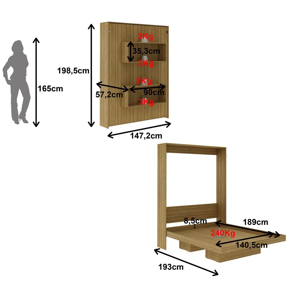 Cama Articulada Casal 183x147,2cm C/ Nichos Cm8016 Tecno Mobili - Amendoa - 2