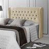 Cabeceira Cama Box Casal Estofada Capitonê Clara 140cm em Veludo Bege - Luxo Estofados - 1