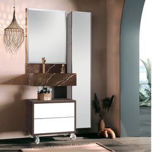 Conjunto Banheiro Bancada Porcelanato Cuba Esculpida Espelho Gaveteiro Armário Max 60cm 