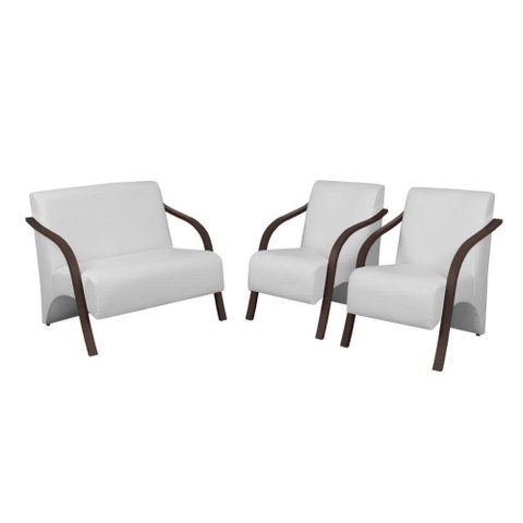 Conjunto Poltronas Vênus Braço Madeira Dsalla Courino Branco