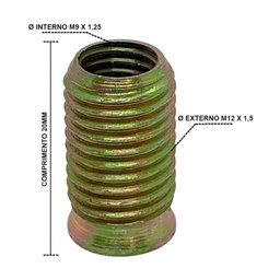 Rosca Postiça Bucha Roscada - M9x1,25 - M12x1,5 - 50 Peças - 2