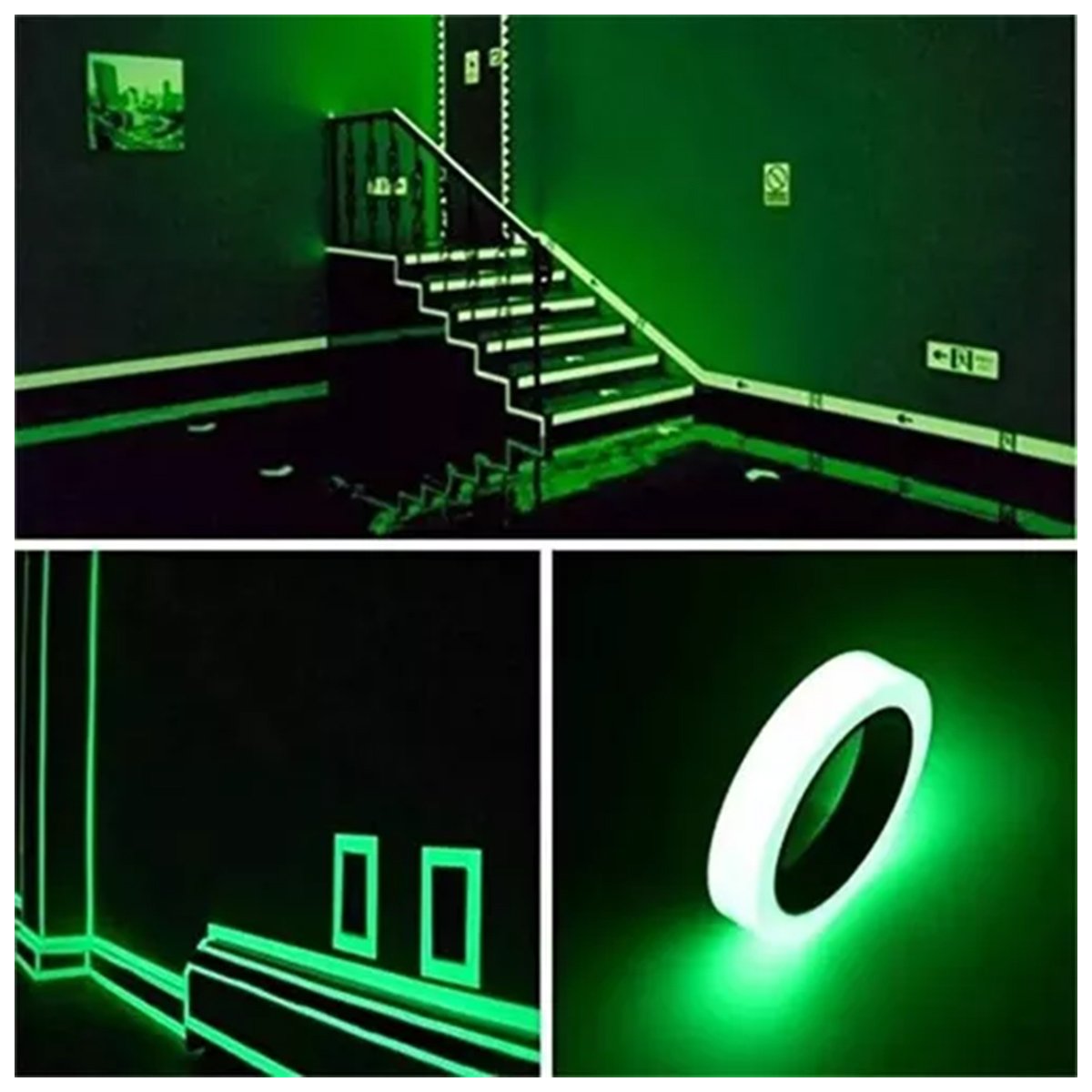 Fita Adesiva Antiderrapante 5 Metros Fluorescente Brilha no Escuro Neon Piso Chao Escada Degrau Ramp - 5