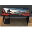 Ver imagem 1 de Mesa Gamer Adesivada Fantasy 1 Prateleira 1 Nicho 136cm Espresso Móveis Preto E Vermelho