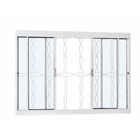 Janela de Correr Aço Branco Grade Corrente com Vidro 150x100