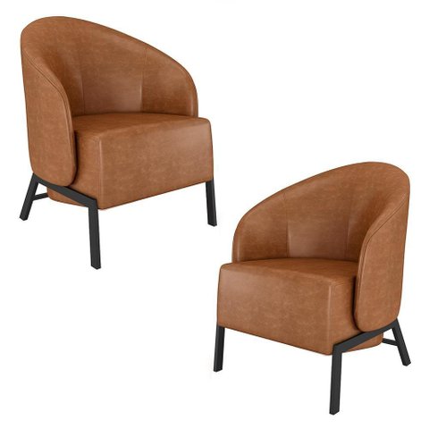 Kit 2 Poltronas Decorativa Sala de Estar Kenya Pés em Ferro Pu Preto/caramelo G33 - Gran Belo
