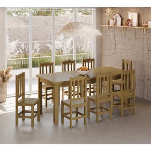 Conjunto Mesa de Madeira Maciça Nogueira 200x88+ 8 Cadeiras Sfa