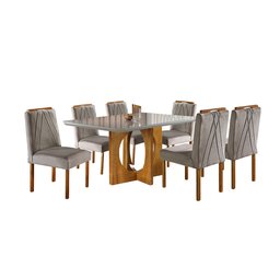 Conjunto Sala de Jantar 6 Lugares Mesa Barcelona e Cadeiras Madeira Maciça Veludo - 1