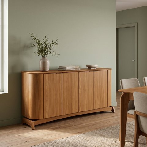 Buffet Aparador 4 Portas 160cm com Pés em Madeira Maciça