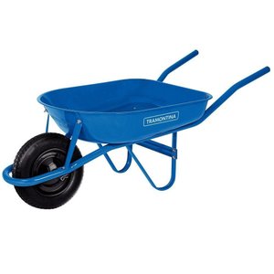 Carrinho de Mão Caçamba Rasa Metálica Azul 50 L, Braço Metálico e Pneu com Câmara