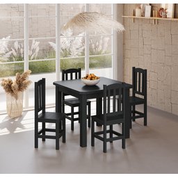 Conjunto Mesa Preta De Madeira Maciça 88x88 + 4 Cadeiras Madeira Para Cozinha Sala De Jantar  Sfa - 1