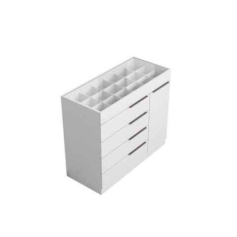 Cômoda com Porta Jóias Mostrador de Vidro Sevilha 1 Porta 5 Gavetas Branco - Aramoveis