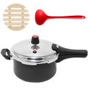 Ver imagem 1 de Panela de Pressão 3 Litros Antiaderente Fechamento Externo + Descanso Redondo + Concha de Silicone V