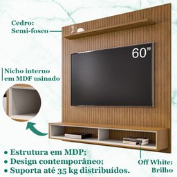 Painel Frisado Suspenso Tv 60 Pol 180 Cm 011088 Cedro Off White DCASA - 3