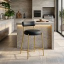 Ver imagem 1 de Banqueta Cozinha Média com Encosto Industrial Dourado Londres PU D03 - D'Rossi