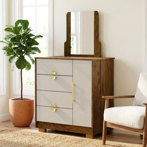 Cômoda Sapateira com Espelho para Quarto 1 Porta 4 Gavetas Paraty V01 Imbuia Fendi - Lyam Decor