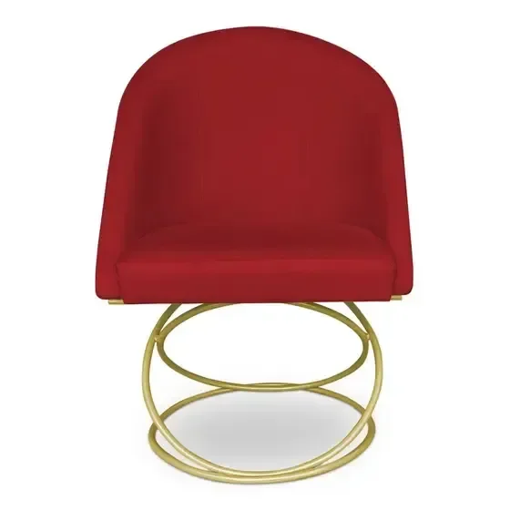 Poltrona Cadeira de Jantar Luxo Estofada Base Metal Dourado Sala Cozinha Recepção Suede Vermelho Eli