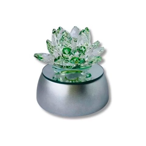 Enfeite Escultura de Vidro Flor de Lotus de 13cm com Base Espelhada Led Rgb Enfeite de Cristal Cor:v