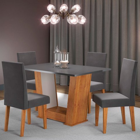 Mesa de Jantar 4 Lugares Floripa Mel/cinza/veludo Grafite - Viero Móveis