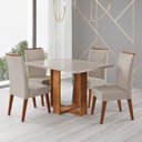 Ver imagem 1 de Conjunto Sala de Jantar Mesa 120x79,2cm Tampo com Vidro 4 Cadeiras Riviera Yescasa Bege/Mel