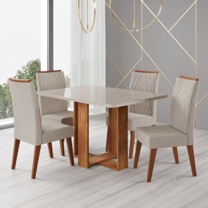 Conjunto Sala de Jantar Mesa 120x79,2cm Tampo com Vidro 4 Cadeiras Riviera