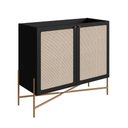 Ver imagem 2 de Balcão Buffet Bar com Tela Sintética 2 Portas Pés Metálicos Cor:nero com Dourado