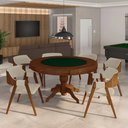Ver imagem 1 de Conjunto Mesa de Jogos Bellagio e 6 Cadeiras Madeira Poker Base Estrela Linho Offwhite/imbuia