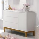 Ver imagem 2 de Cômoda Infantil com Porta e 3 Gavetas Classic Branco Fosco com Pés Amadeirado - Reller Móveis