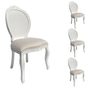 4 Cadeira Medalhão Madeira Entalhada com Tela Telinha Palhinha Poltrona Natural Provençal Indiana de