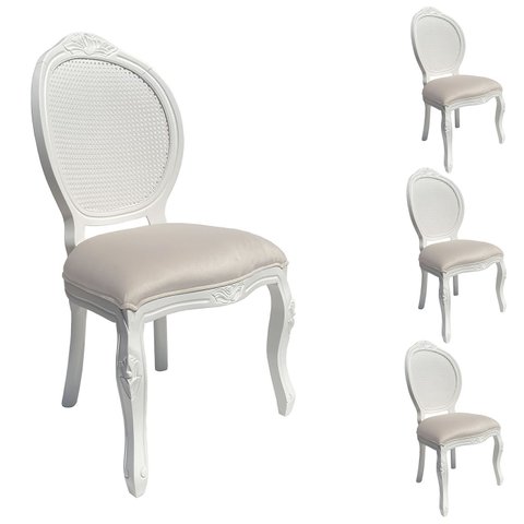 4 Cadeira Medalhão Madeira Entalhada com Tela Telinha Palhinha Poltrona Natural Provençal Indiana de